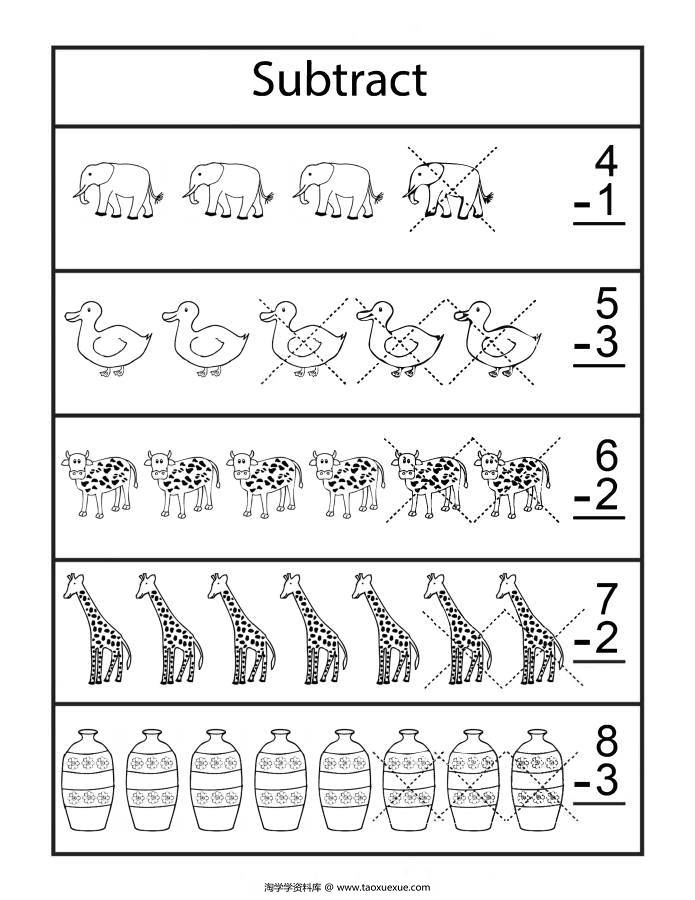图片[1]-10以内加减法练习（一）黑白插图版，幼儿数学启蒙电子版PDF打印，百度网盘下载-淘学学资料库