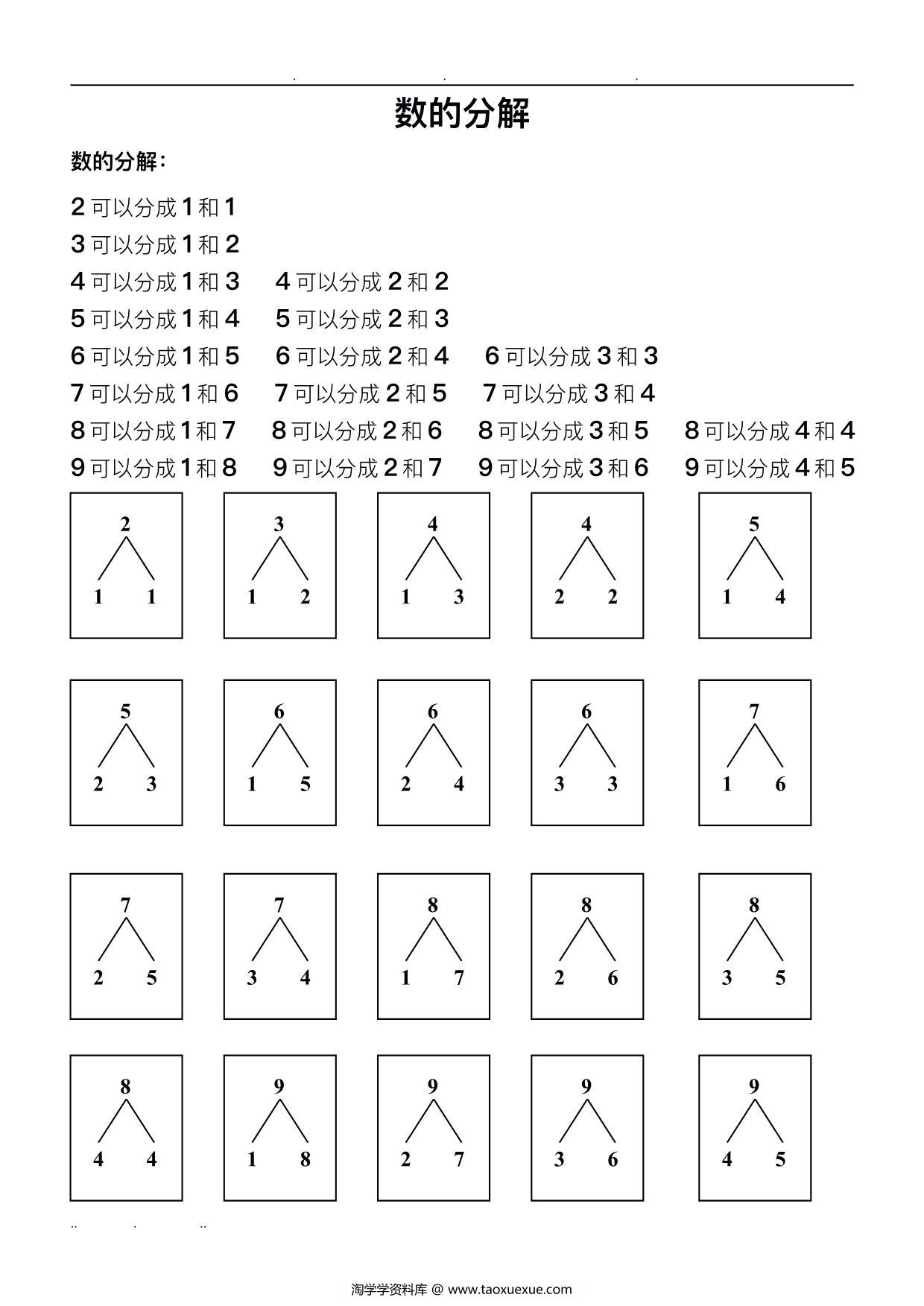 图片[3]-10以内数的分解与组成，8页PDF电子版-淘学学资料库