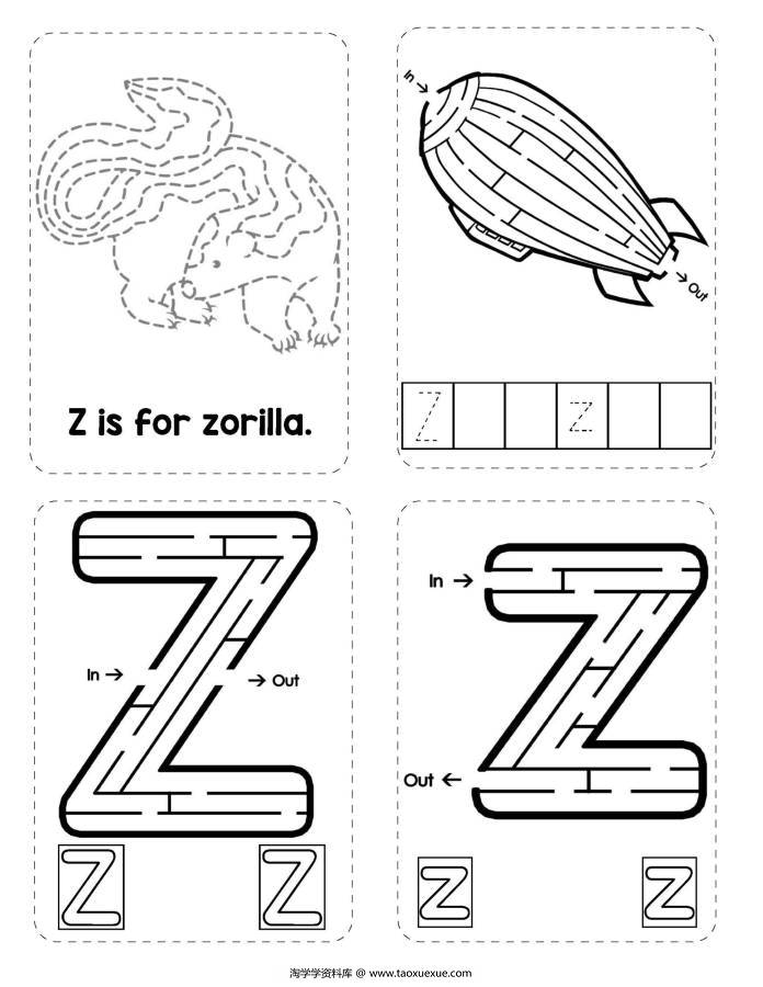 图片[11]-26个英文字母迷宫，幼儿英语启蒙电子版PDF打印，百度网盘下载-淘学学资料库