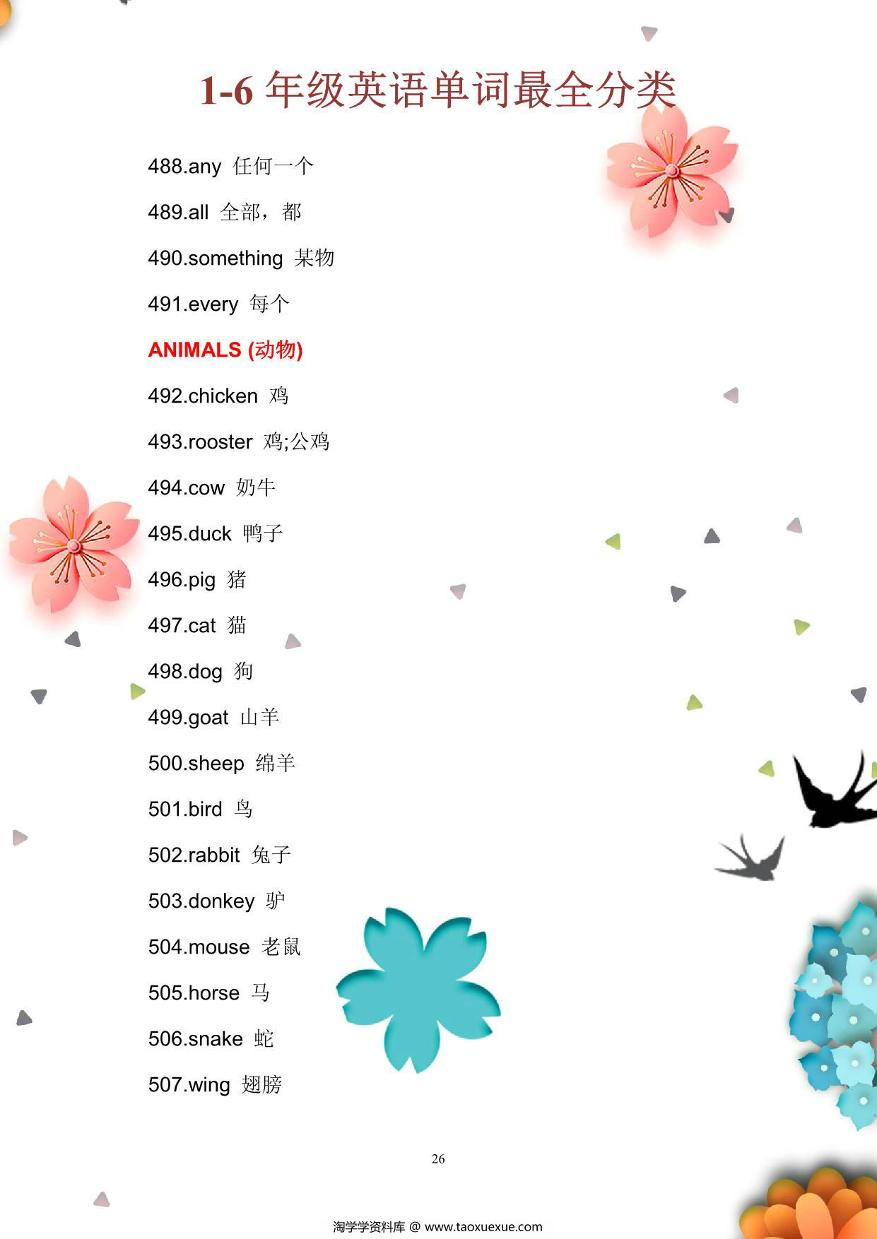 图片[4]-【小学英语】1至6年级英语单词最全分类，30页PDF电子版-淘学学资料库