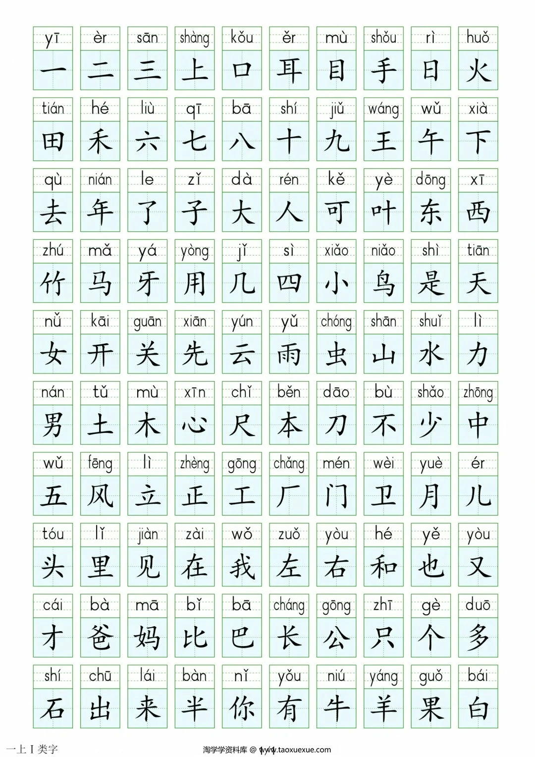 图片[1]-一年级上册生字表+识字+笔画+偏旁表，6页PDF电子版-淘学学资料库
