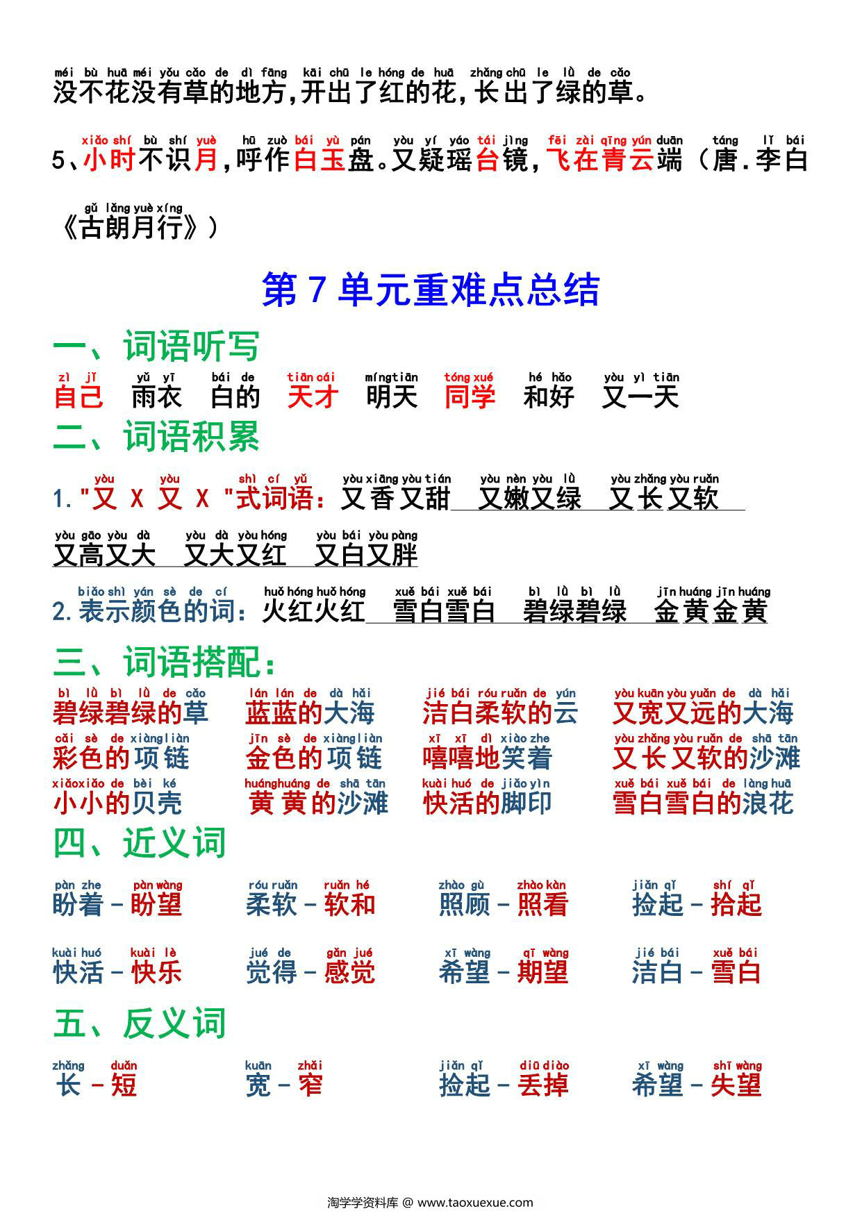 图片[4]-一年级上册语文1-8单元重难点总结，12页PDF可打印-淘学学资料库