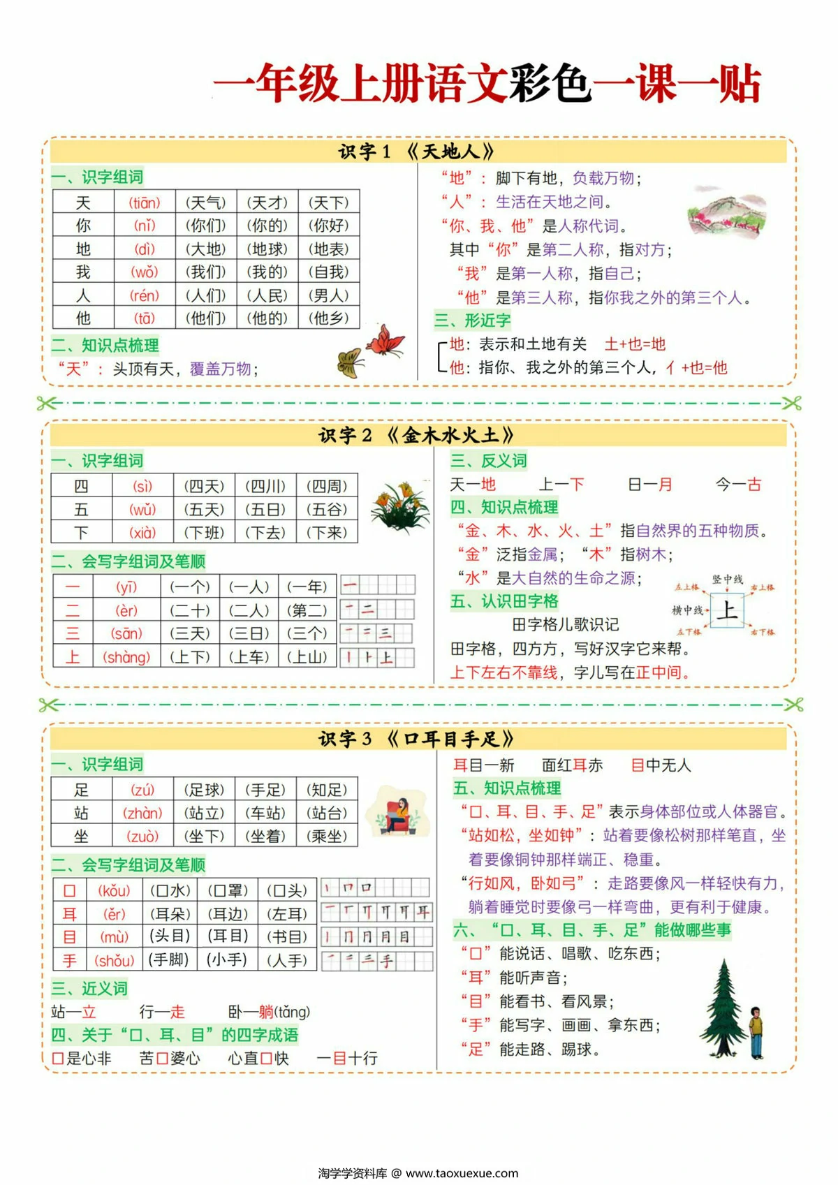 图片[1]-一年级上册语文彩色一课一贴，7页PDF电子版-淘学学资料库