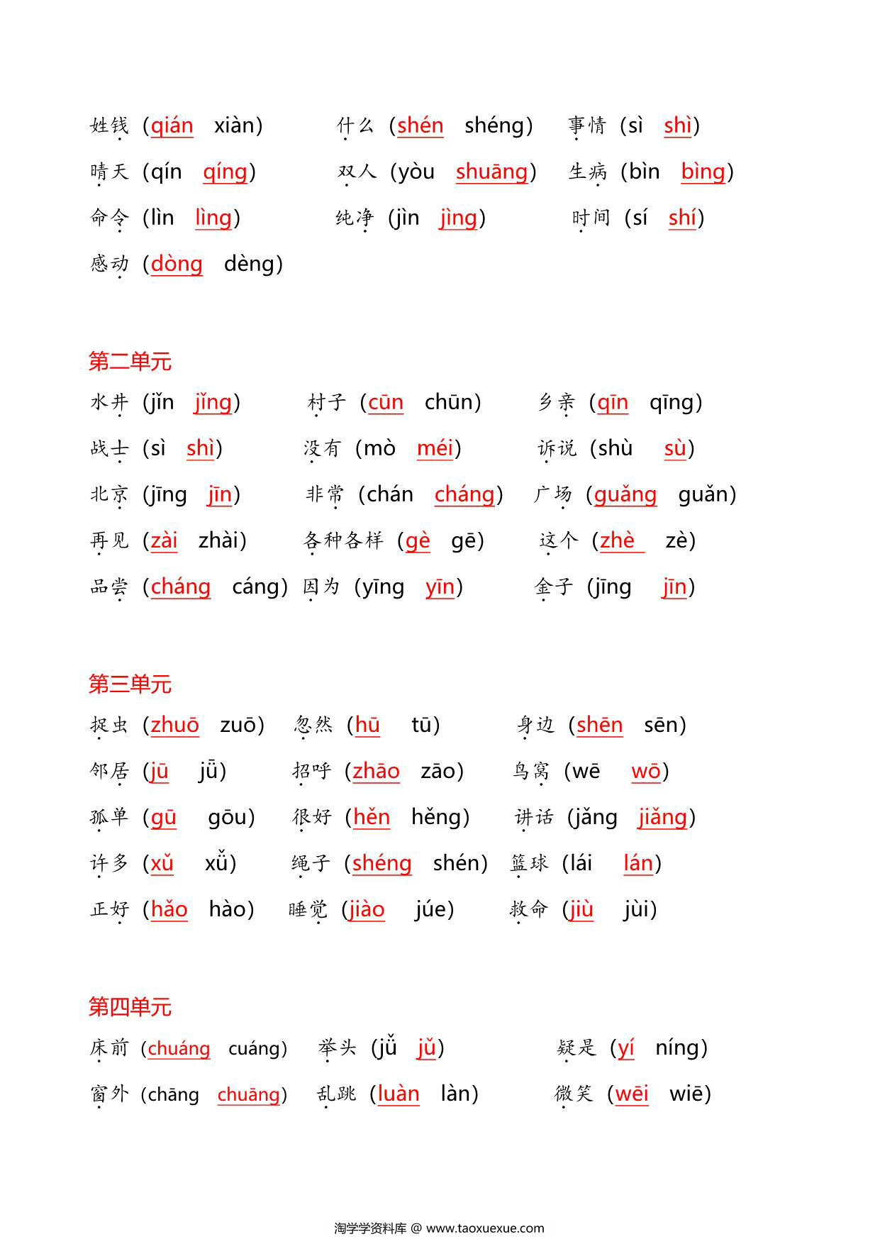 图片[3]-一年级下册语文《选择正确的读音》专项，6页PDF电子版-淘学学资料库