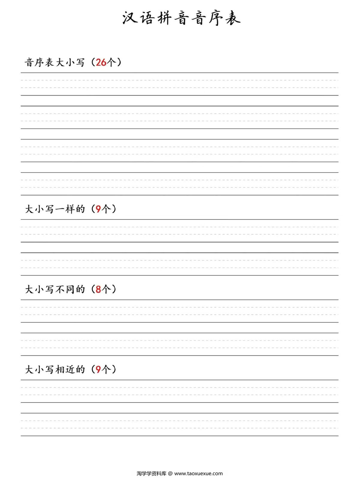 图片[2]-一年级下册语文汉语拼音音序表，2页PDF可打印-淘学学资料库