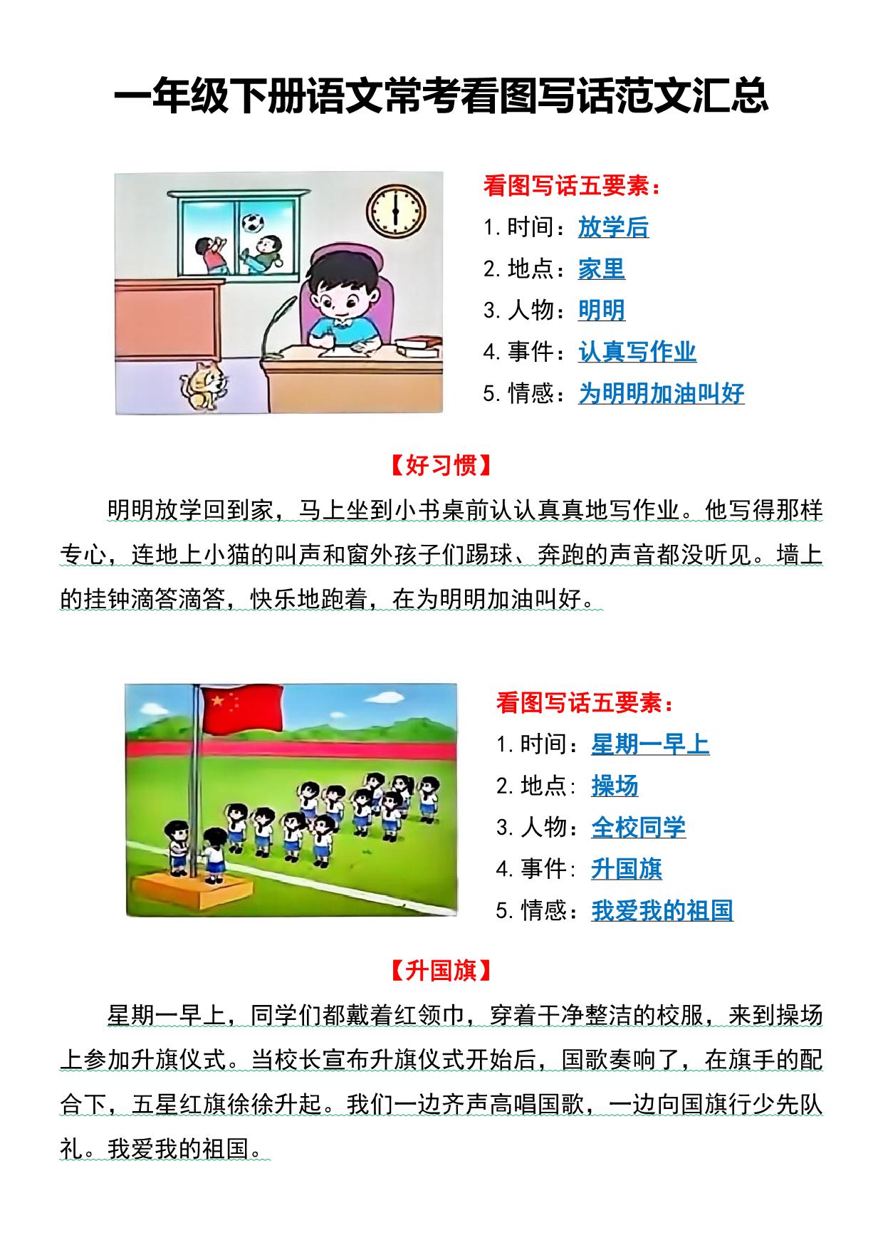 图片[4]-一年级下册语文看图写话五要素每日15分钟小纸条，12页PDF可打印-淘学学资料库