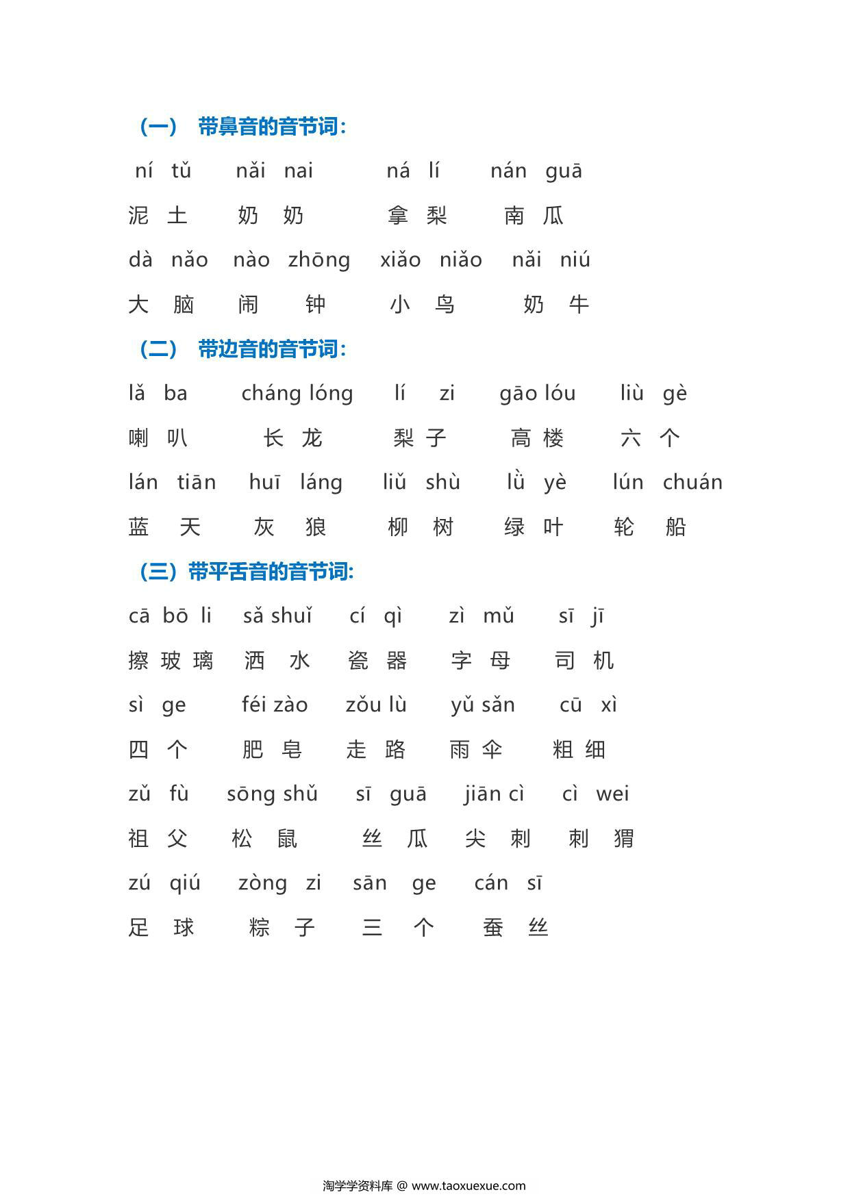 图片[3]-一年级拼音平翘舌、前后鼻音等辨析练习，7页PDF-淘学学资料库