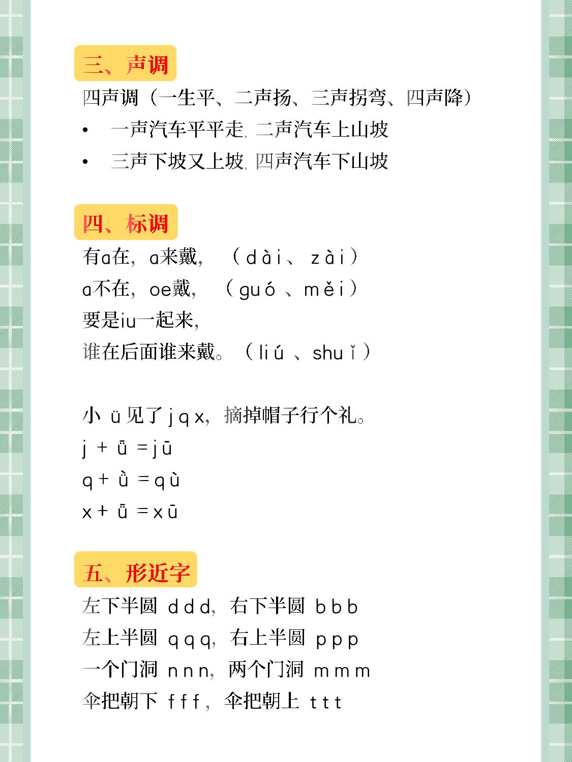 图片[2]-一年级汉语拼音知识汇总，拼音字母表+拼音儿歌+声调标调+拼音拼读，7页PDF电子版-淘学学资料库
