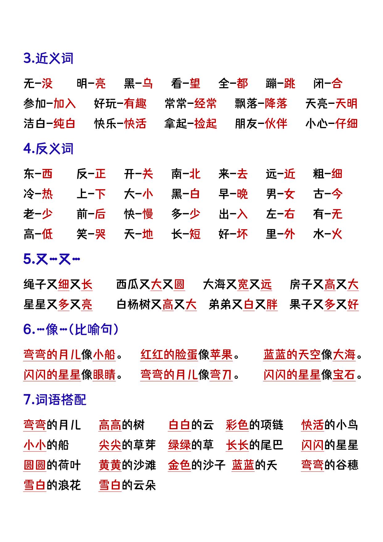 图片[2]-一年级语文上册重点预习内容梳理，7页PDF电子版可打印-淘学学资料库