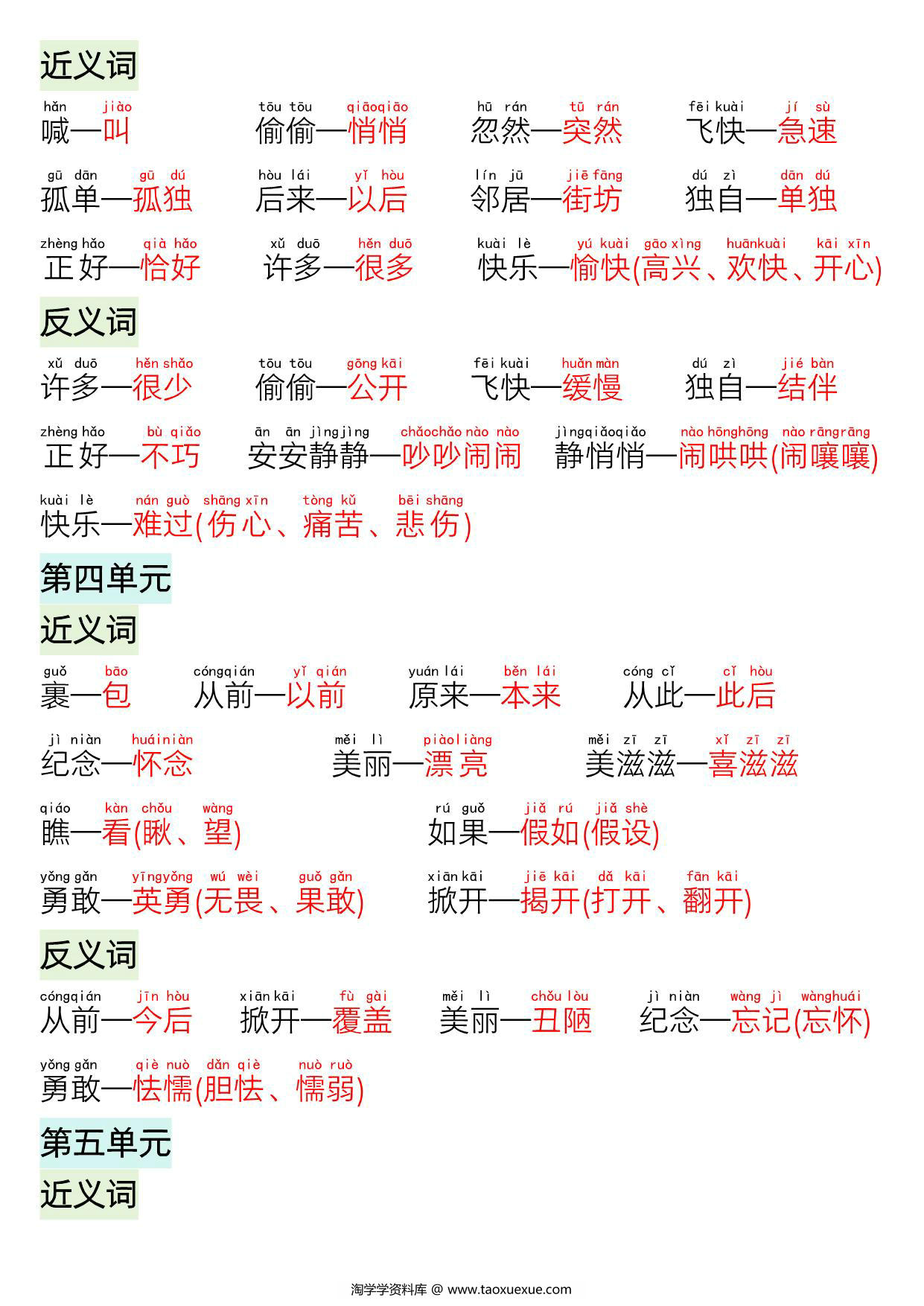 图片[2]-一年级语文下册近义词反义词专项，4页PDF电子版-淘学学资料库