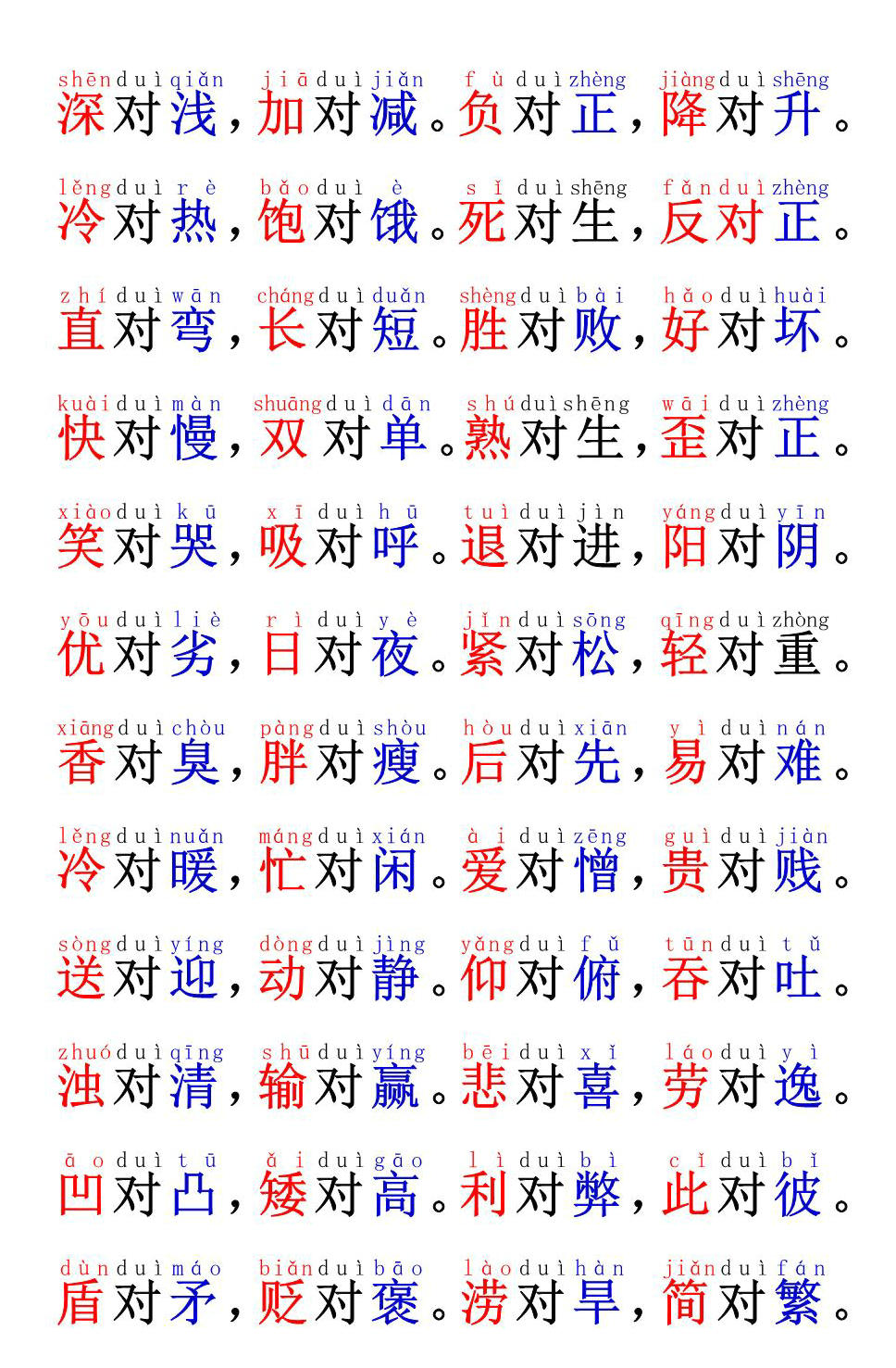 图片[2]-一年级语文反义词“对子歌”，5页PDF可打印-淘学学资料库