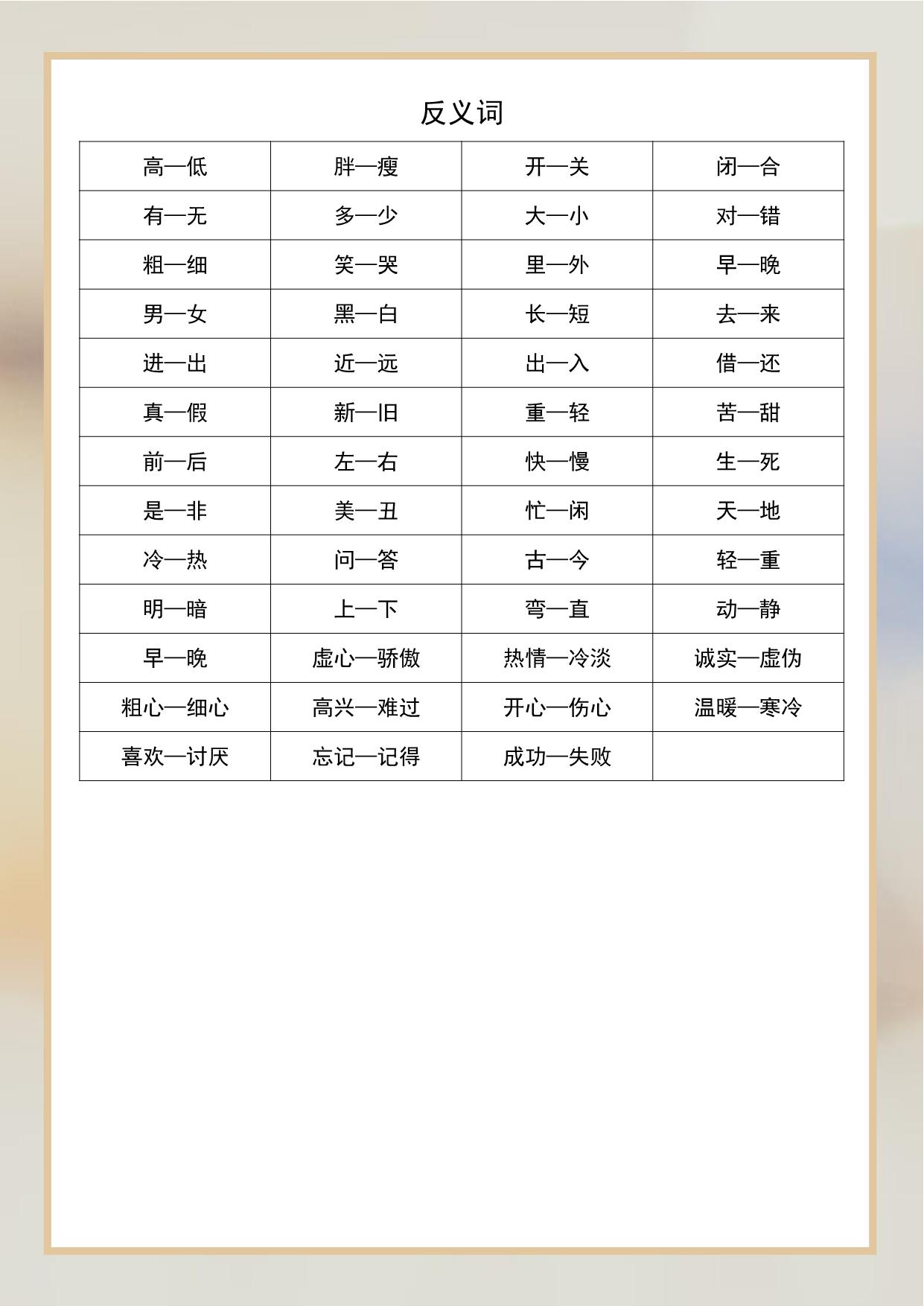 图片[2]-一年级语文近义词和反义词汇总，2页PDF-淘学学资料库