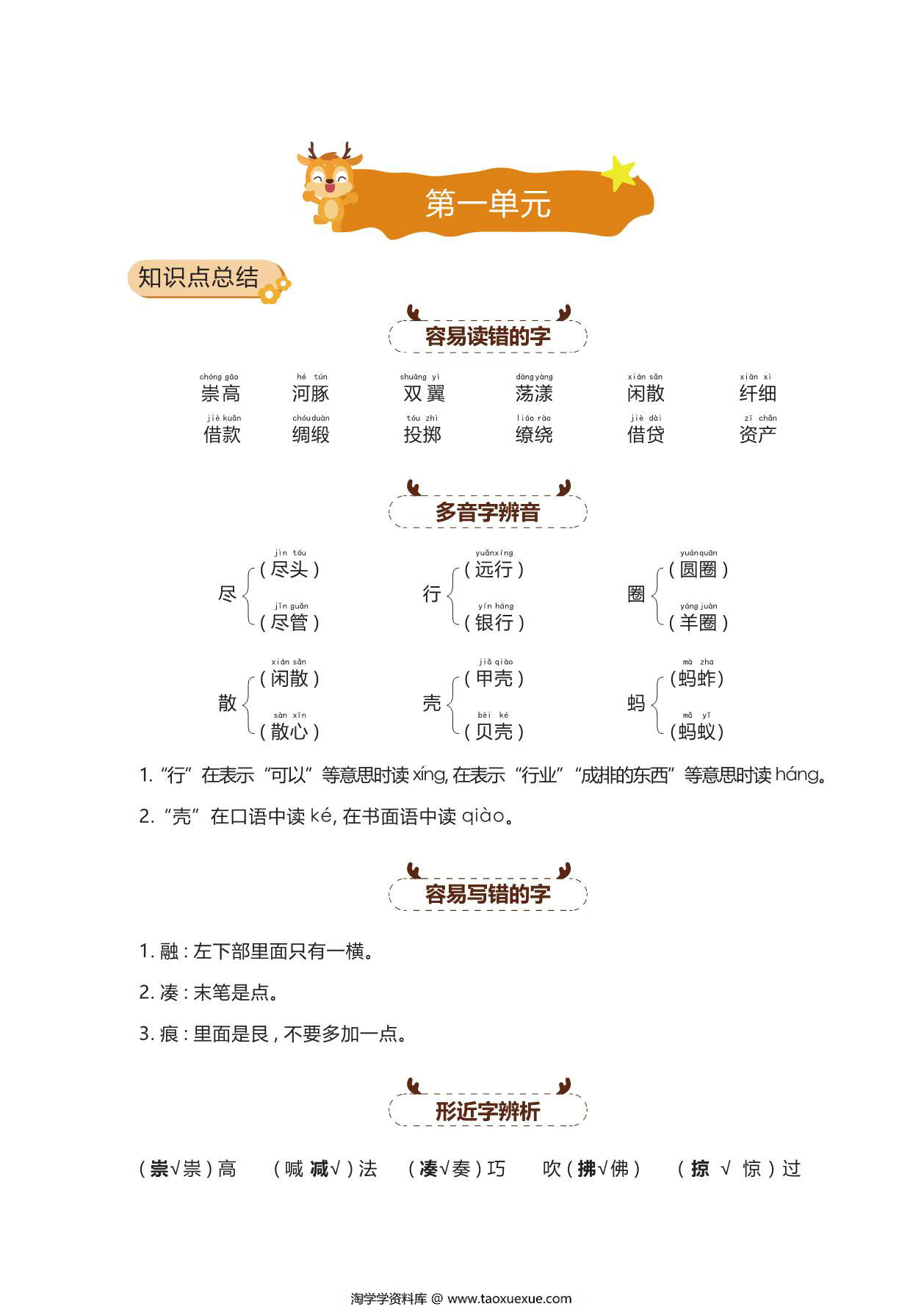图片[1]-三年级语文下册1-4单元期中知识总结，34页PDF电子版-淘学学资料库