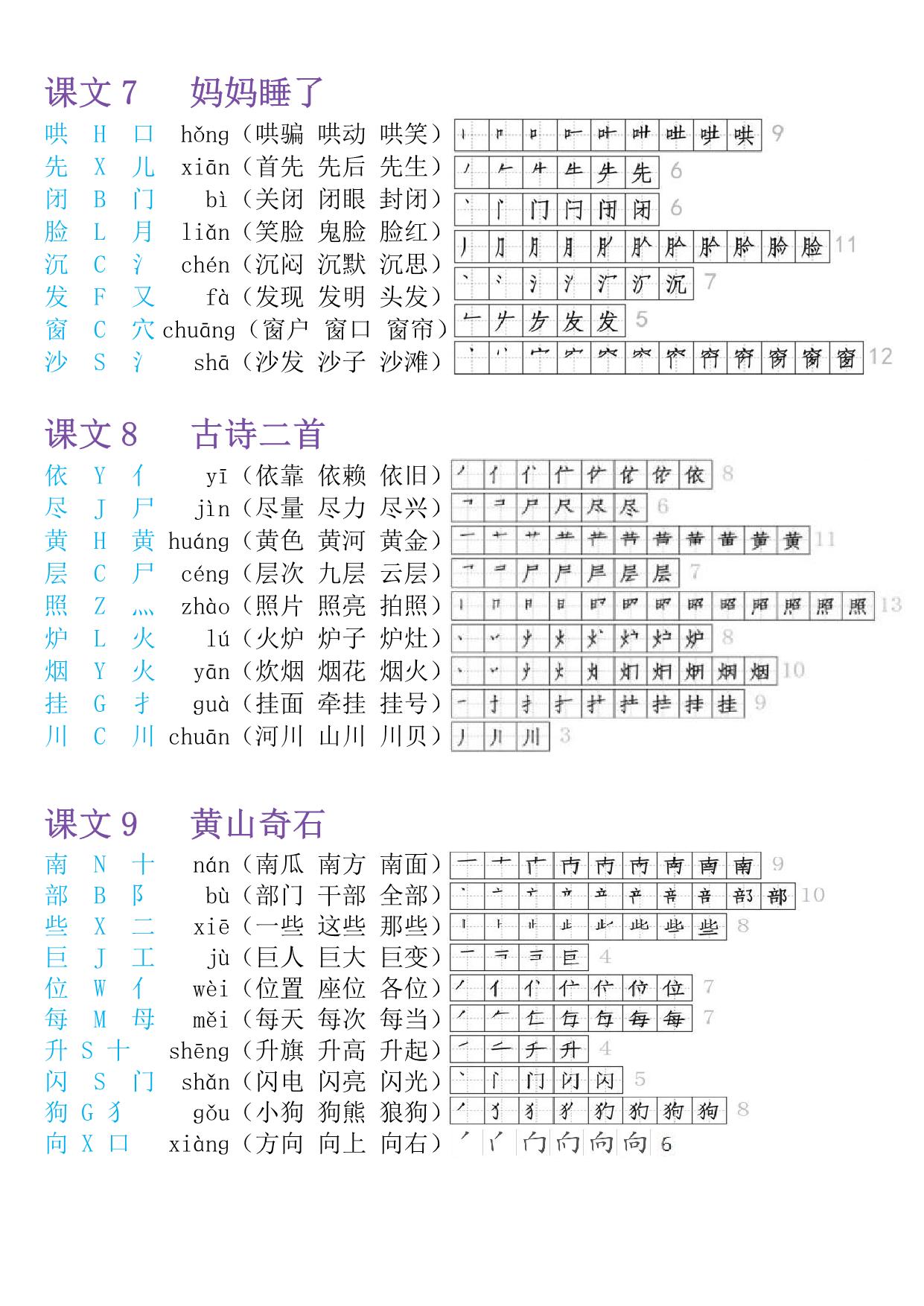 图片[2]-二年级上册语文生字表，全册会写生字+音序+部首+拼音+组词笔顺，11页PDF电子版-淘学学资料库