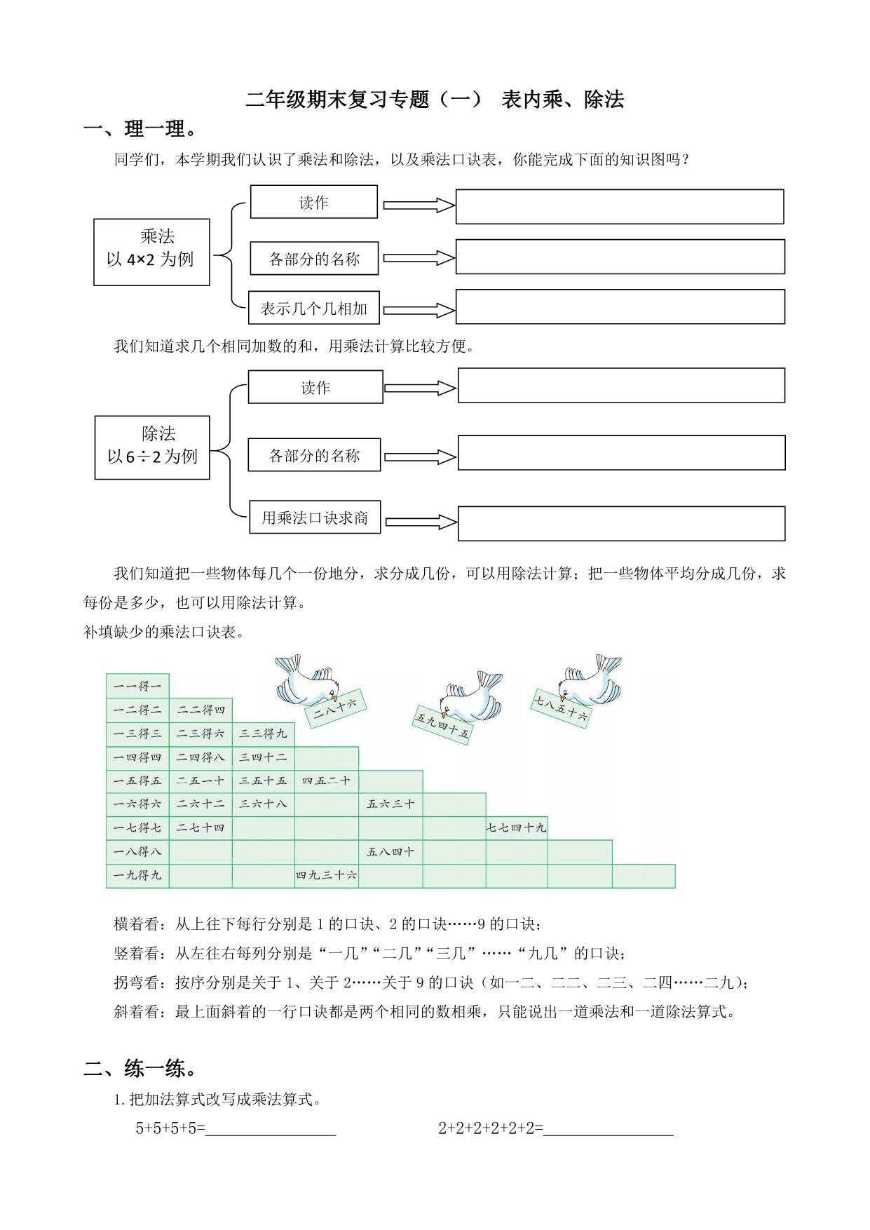 图片[1]-二年级数学上册期末复习专题，11页PDF电子版-淘学学资料库