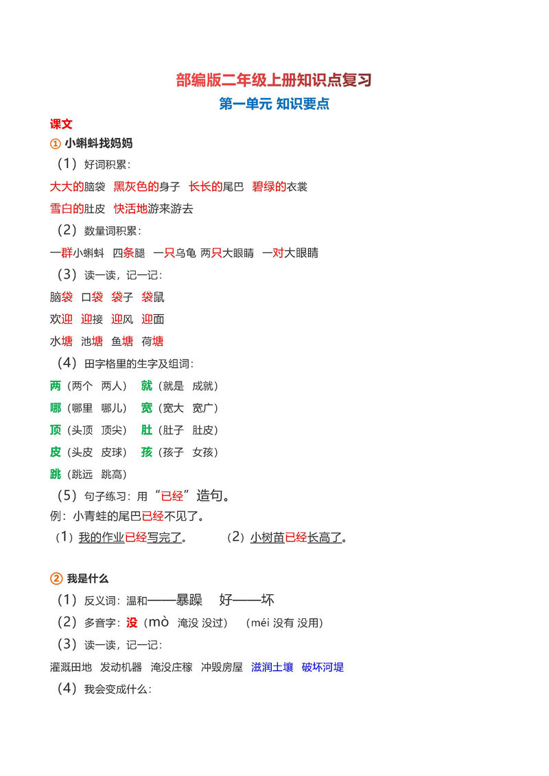 图片[1]-二年级语文上册【知识要点】归纳总结-淘学学资料库
