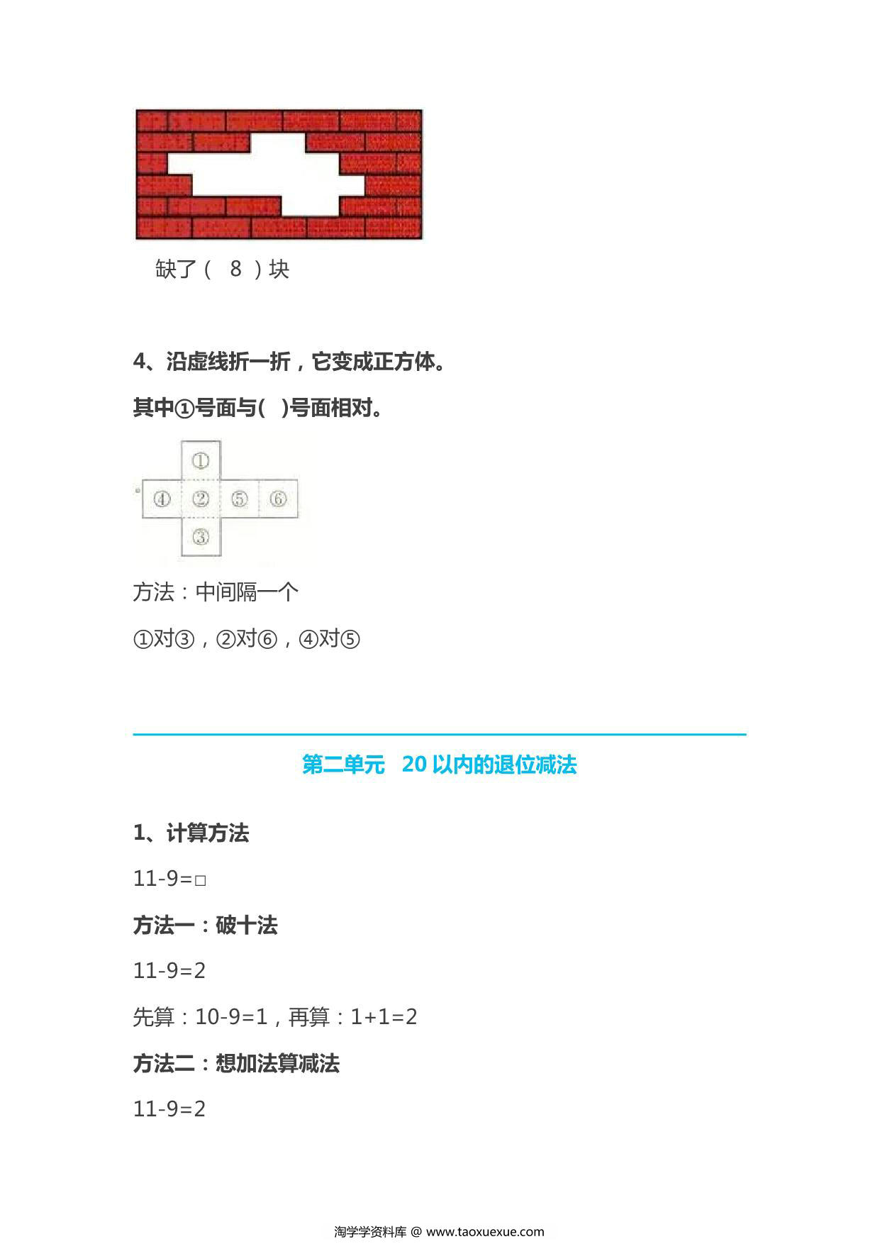图片[2]-人教版小学一年级数学下册知识点 13页PDF-淘学学资料库