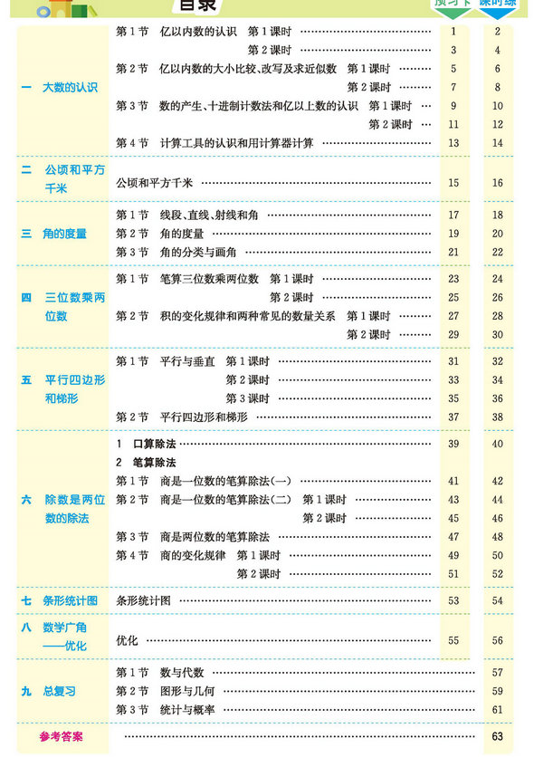 图片[1]-人教版数学四年级上册预习卡+课时练 73页PDF-淘学学资料库