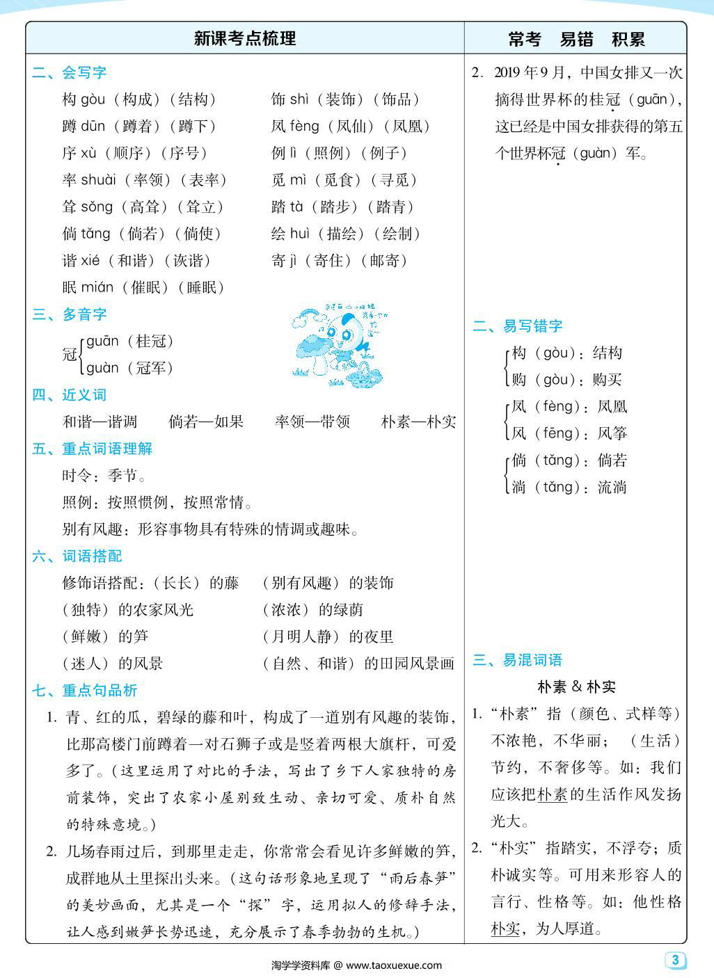 图片[3]-四年级下册语文每课考点梳理，41页PDF可打印-淘学学资料库