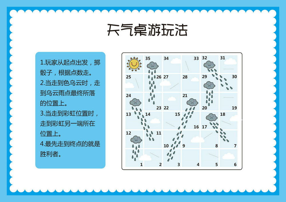 图片[1]-天气-儿童益智桌游，自制儿童桌游PDF素材，幼儿棋类益智游戏可打印-淘学学资料库