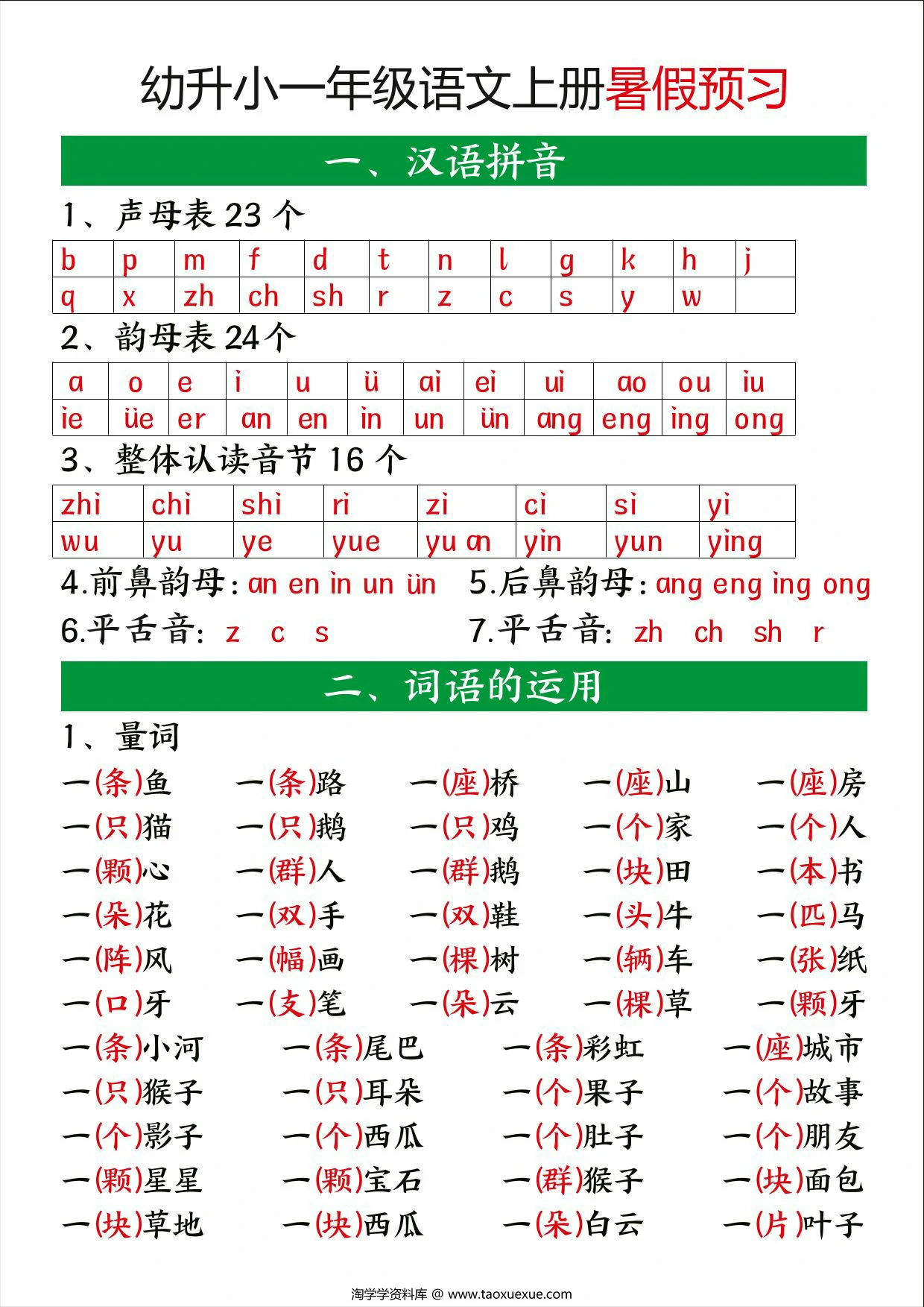 图片[1]-幼升小一年级语文上册暑假预习，8页PDF电子版-淘学学资料库