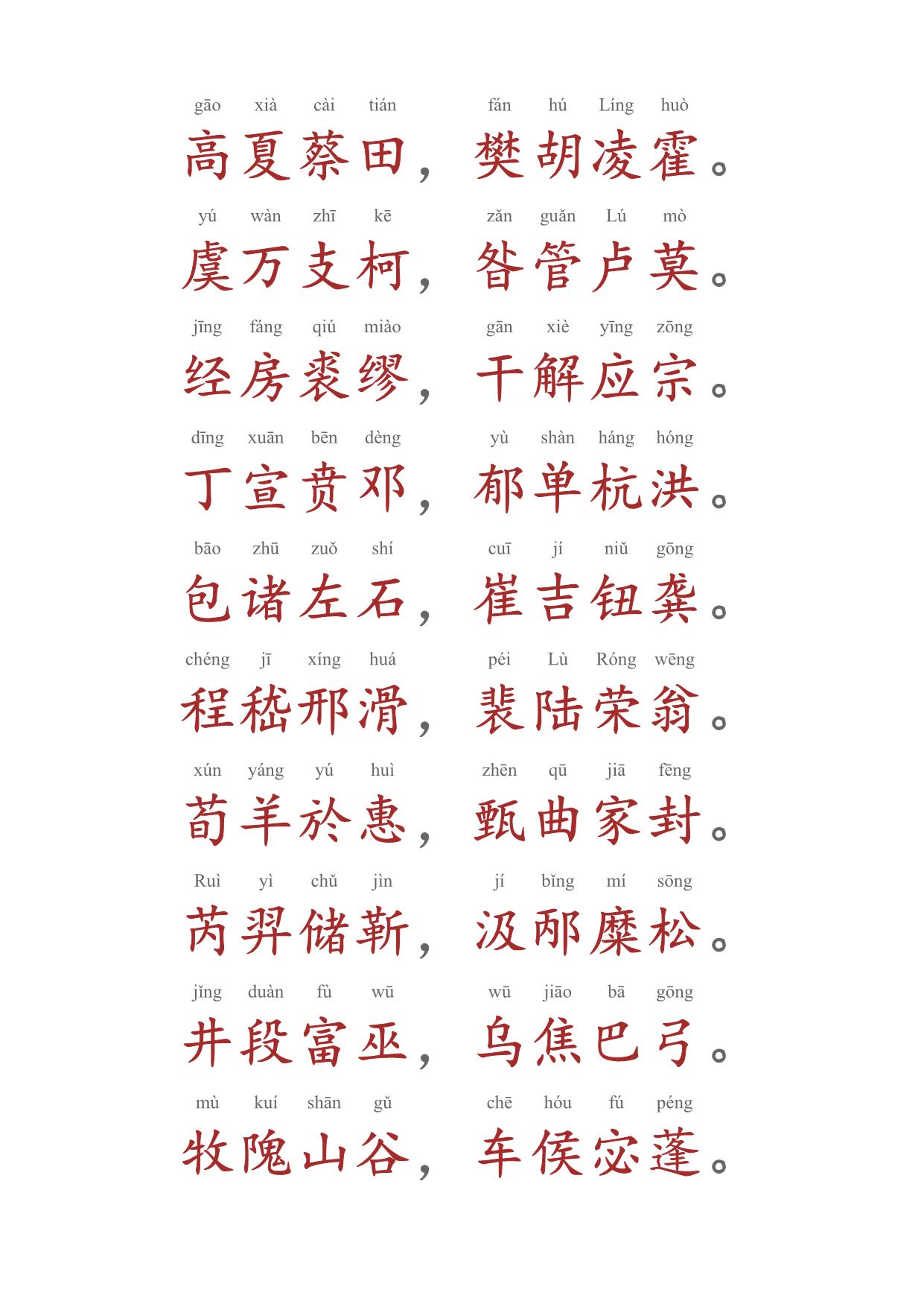图片[3]-百家姓带拼音，8页PDF电子版-淘学学资料库