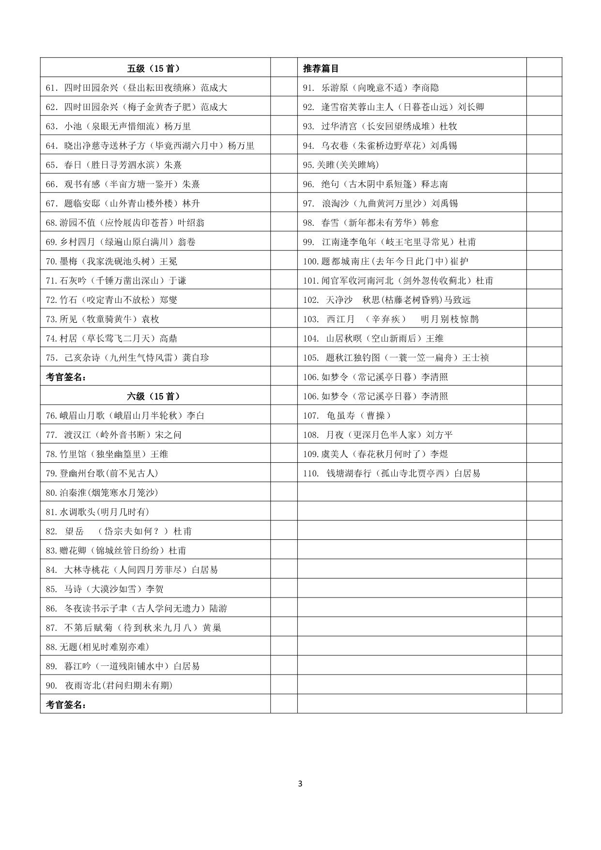图片[2]-经典诵读，古诗词考级110首，13页pdf电子版-淘学学资料库