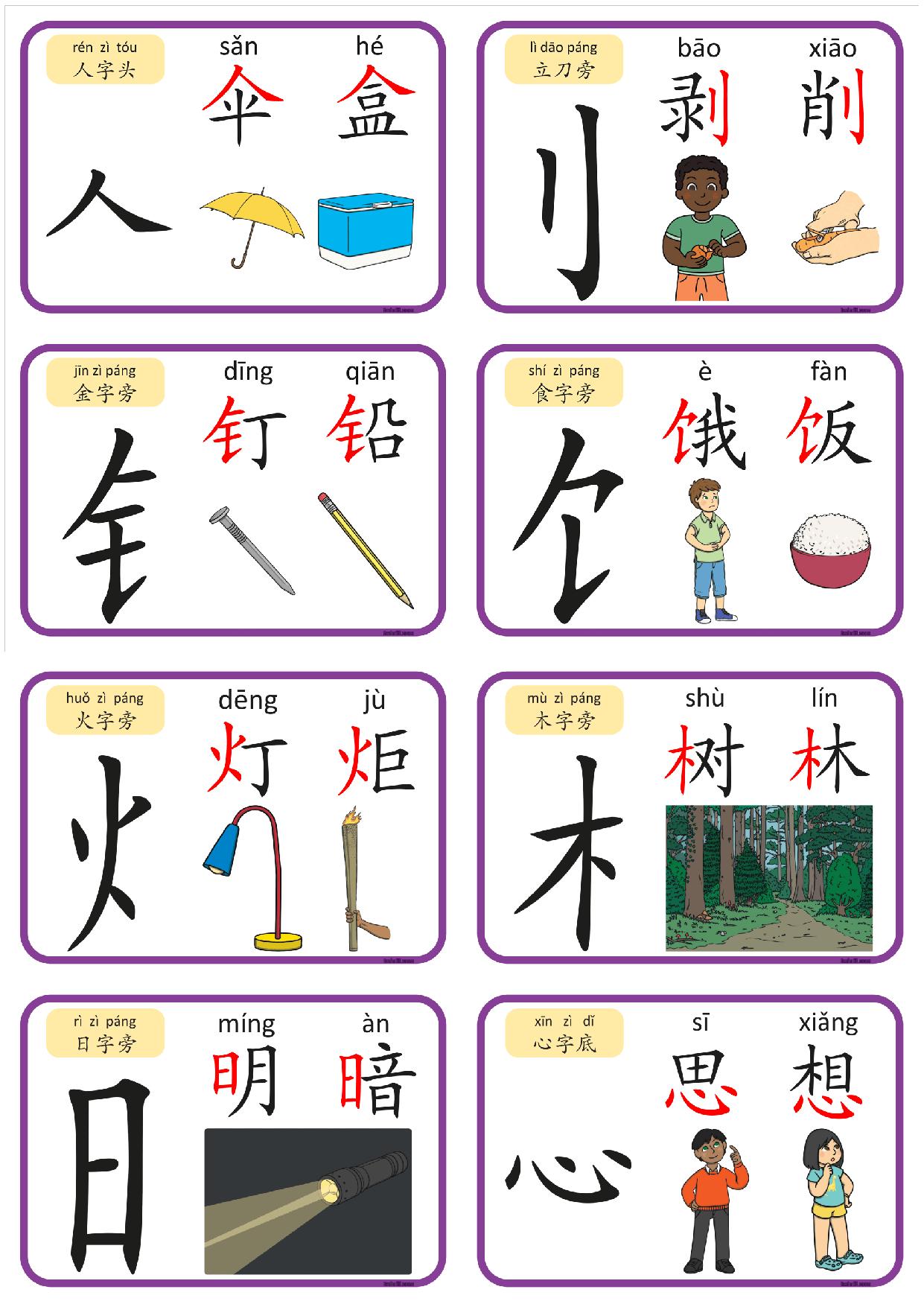 图片[2]-认识部首和偏旁闪卡，6页PDF电子版-淘学学资料库