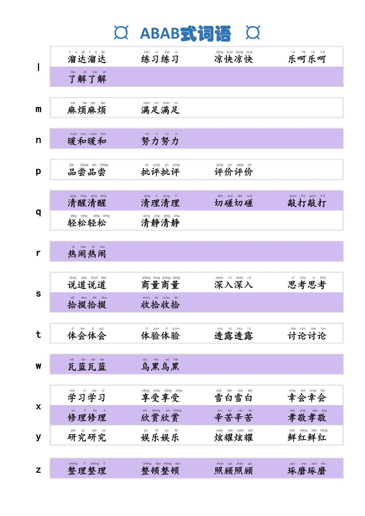 图片[2]-词语积累，ABAB式词语，2页PDF电子版-淘学学资料库
