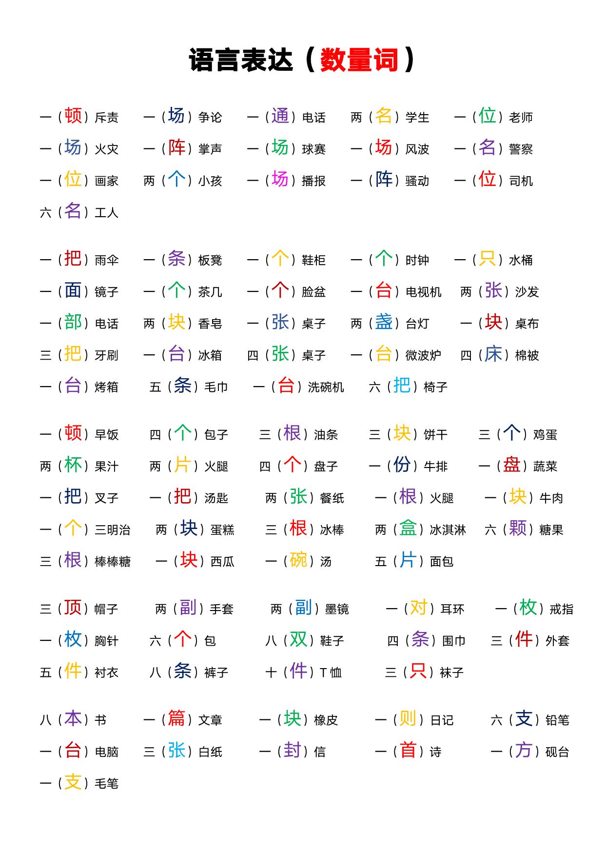 图片[1]-语言表达（数量词），词语积累3页PDF可打印-淘学学资料库