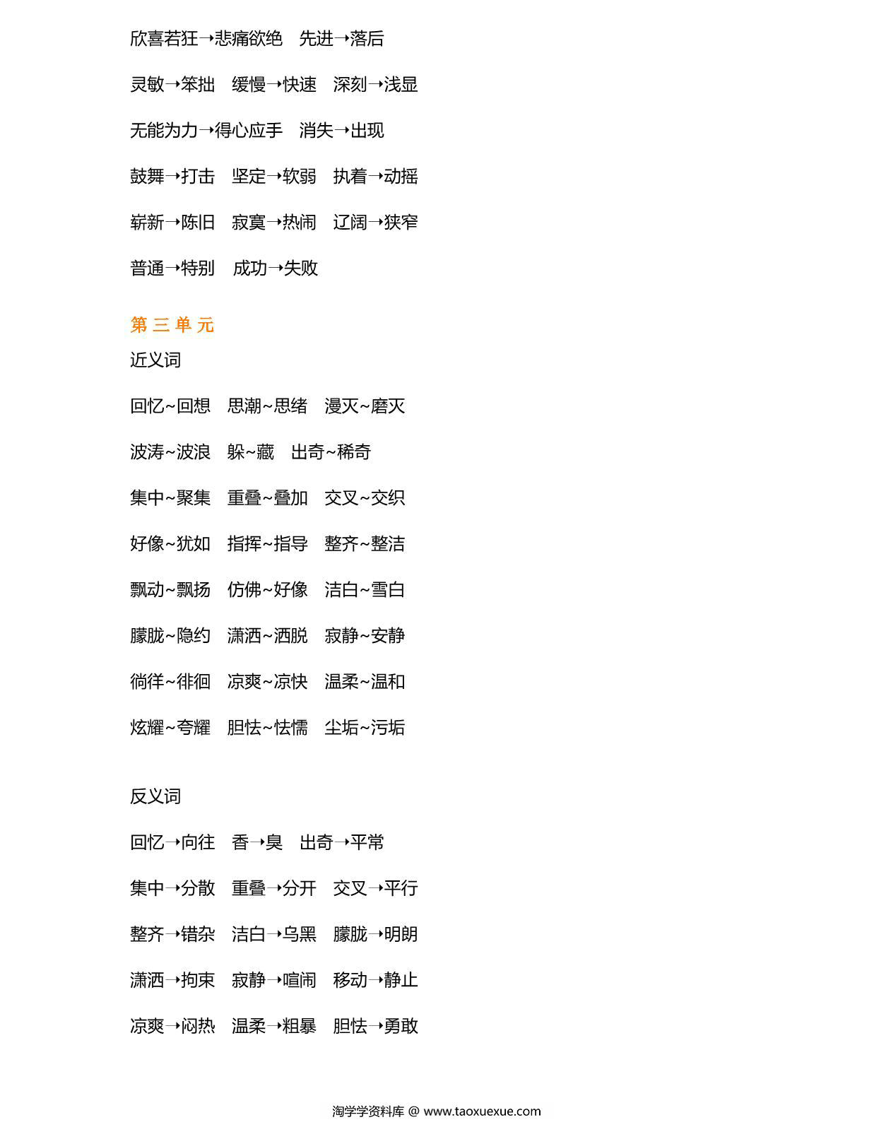 图片[3]-部编四年级语文下册近义词反义词汇总，8页PDF-淘学学资料库